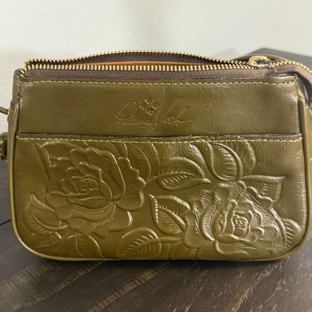 Patricia Nash Olive Green Floral Embossed Crossbody Bag